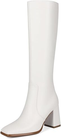 أحذية طويلة للركبة بمقدمة مربعة للنساء، أحذية طويلة أنيقة بكعب مكتنز، أحذية طويلة، أحذية تمساح، سحاب جانبي. in Kuwait