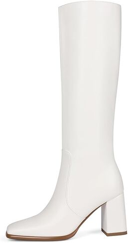 أحذية طويلة للركبة بمقدمة مربعة للنساء، أحذية طويلة أنيقة بكعب مكتنز، أحذية طويلة، أحذية تمساح، سحاب جانبي. in Kuwait