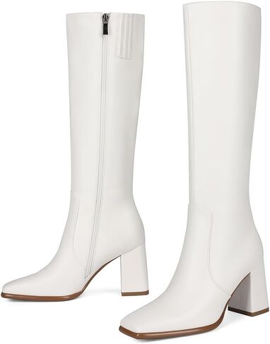 أحذية طويلة للركبة بمقدمة مربعة للنساء، أحذية طويلة أنيقة بكعب مكتنز، أحذية طويلة، أحذية تمساح، سحاب جانبي. in Kuwait