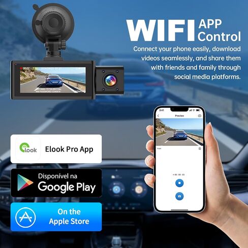 Milerong 2.5K 3 Channel Dash Cam WiFi، 1440P+1080P+1080P Dash Cam أمامية وخلفية من الداخل مع بطاقة 64 جيجابايت، كاميرا قياس 3.16 بوصة لتسجيل حلقة السيارات، مستشعر G، رؤية ليلية بالأشعة تحت الحمراء، وضع انتظار السيارات 24 ساعة in Saudi Arabia