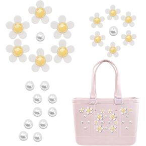 TOPTHY Charms for Bogg Bag accessories, Flower & Pearl Insert Charm for Rubber Beach Tote Bag Handbag Decoration