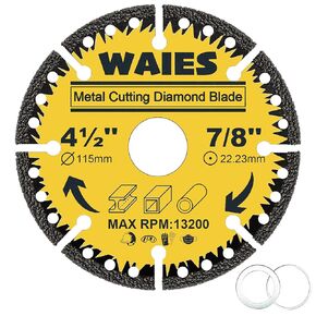 4-1/2 Inch Metal Cutting Diamond Blade for Angle Grinders, All Purpose Metal Cut Off Wheels for Steel, Rebar, Sheet Metal, Angle Iron, Stainless Steel (1PCS)