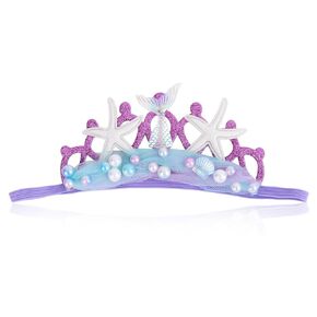 Blue Baby Elastic Headband with Pearl Seashell Starfish Headbands with Veil Fishtails Soft Headwrap Newborn Hair Band Children Hair Accessories