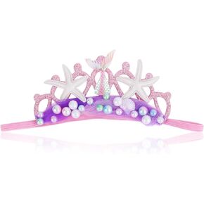 Blue Baby Elastic Headband with Pearl Seashell Starfish Headbands with Veil Fishtails Soft Headwrap Newborn Hair Band Children Hair Accessories in Kuwait