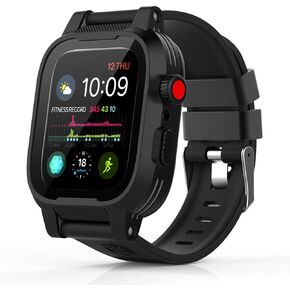 Waterproof Apple Watch Case 38mm 40mm 42mm Series 3&2 with Premium Bands, Built-in Screen Protector Full Body Rugged iWatch Protective Case Anti-Scratch Drop Shock Proof Apple Watch Case (Black, 44mm)