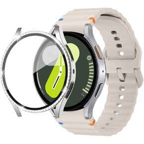حافظة متوافقة مع واقي شاشة Samsung Galaxy Watch 7 مقاس 44 مم، حافظة صلبة من البولي كربونات مع طبقة رقيقة حساسة عالية الدقة للرجال والنساء Galaxy Watch 7 مقاس 44 مم - ذهبي وردي in Kuwait