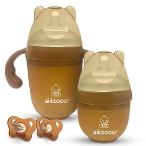 Baby Bottles 2 Pack with Pacifiers - Eco-Friendly Infant Feeding Set for Newborns to Toddlers - 5oz and 8oz Bottles - Ultra-Soft Silicone Nipples - Leak-Proof Design, brown