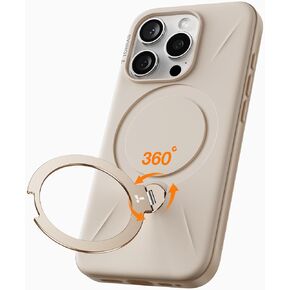 حامل TORRAS 360° Spin Mag Stand لهاتف iPhone 16 Pro Max، مناسب لـ Magsafe، Mil-STD واقي صلب مقاوم للخدش من البولي كربونات لهاتف iPhone 16 Pro Max، حافظة هاتف تيتانيوم صحراوي، بيج داكن، 6.9 بوصة