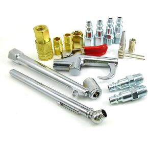 Dynamic Power Industrial Type 17 Piece Air Compressor Accessories, Inflation Kit, with Blow Gun, Air Chucks, Inflation Needles D-17