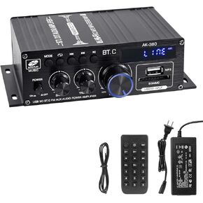 Bluetooth 5.0 Power Amplifier AMP 2.0 CH HiFi Stereo Treble Bass Audio Receiver for Passive Speakers Theater System Car