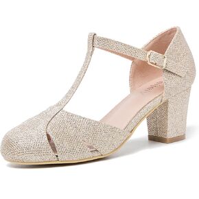 Womens T Strap Mary Jane Shoes Chunky Block Heel Cut Out Ankle Strap Buckle Dress Dance Pumps