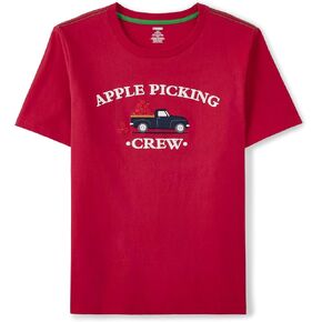 Gymboree Boys and Toddler Embroidered Graphic Short Sleeve T-Shirts, Apple Picking Crew, Medium