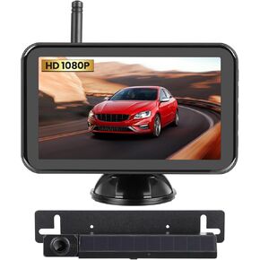 Wireless Backup Camera With 5" Monitor, RV Solar Back Up Camera Systems HD 1080P Monitor With Video Recording, Rechargeable Infrared Night Vision Rear View Cameras For RVs Car Truck Trailer Pickup Van