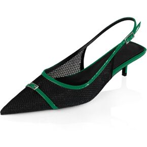 anteikira Women's Kitten Heel Mesh Slingback Pumps Low Heel Pointed Toe Buckle Fashion Dress Shoes Closed Toe Casual Work Office Slingbacks for Women