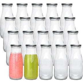 12 oz Glass Bottles, Clear Glass Milk Bottles with Gold Metal Airtight Lids, Vintage Breakfast Shake Clear Container, Vintage Drinking Bottles with Whiteboard Labels and Pen for Party,Kids,Set of 20 in Kuwait