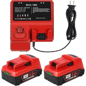 2Pack 6.0Ah Replacement for Milwaukee M18 Battery and Charger Kit Compatible with Milwaukee 18V Battery Cordless Power Tools 48-11-1852 48-11-1850 48-11-1840 48-11-1890 48-11-1828 and Original Charger