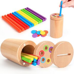 BUSOHA Montessori Toys for 1 2 3 Year Old - Wooden Color Sorting Sensory Toys for Toddlers, Fine Motor Skills Developmental Games, Busy Board Gifts for Baby Boys Girls