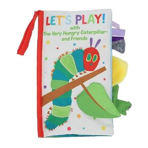Eric Carle Very Hungry Caterpillar Sensory Soft Book “Let’s Play" - Crinkle Texture Inside, Peekaboo Flaps, Squeaker, Many Fun Textured Materials and Ribbons