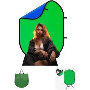 Portable Collapsible Webcam Backdrop with Package Bag, Background Green Screen, Wrinkle-Resistant Fabric, Attachable, Easy Setup, Perfect for Zoom, Webex, Teams