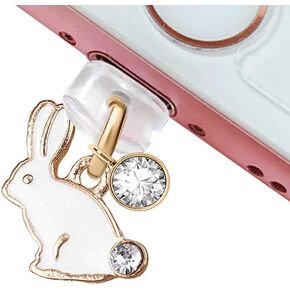 ELISE & FONDA CP100 USB Charging Port Anti Dust Plug Tiny Rabbit Pendant Phone Charm for iPhone 11/ XS MAX/XR/X/8 Plus/7/6S/7/SE iPad iPod (White)