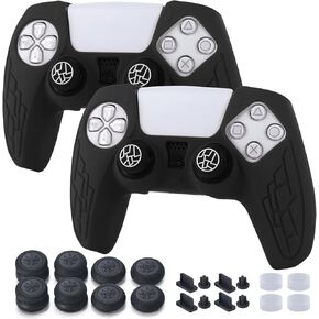 Protective Skins for PS5 Controller x 2(Black) n Thumb Grips x 8, Plugs x 8, Anolog Protectors x 4