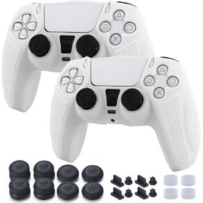 Grips Protective Skins Cover for PS5 Controller x 2(Green) with Thumb Grips x 8, Plugs x 8, Anolog Protectors x 4
