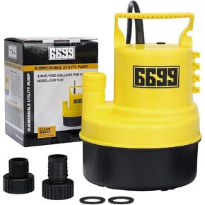 6699 Portable Sump Pump 3/4HP Submersible Water Pump with Adjustable Float Switch & 16FT Long Cable 3000GPH High Flow for Draining Water Down to 1/25in from Pools Ponds Flooded Basement SUB 3000