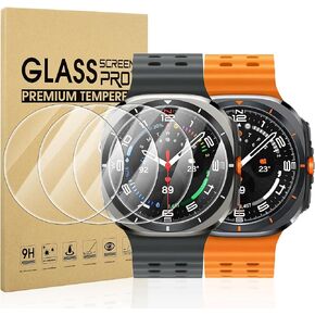 Suoman 4-Pack Screen Protector for Samsung Galaxy Watch 7 Ultra 47mm,2.5D 9H Hardness Tempered Glass Screen Protective Film for Galaxy Watch 7 Ultra 47mm