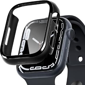 PZOZ متوافق مع Apple Watch Series 9/8/7 حافظة صلبة مقاس 45 مم مع واقي شاشة من الزجاج المقوى، غطاء نحيف من البولي كربونات، ملحقات تغطية كاملة رفيعة لساعة iWatch 9/8/7 (45 مم، أسود) in Kuwait