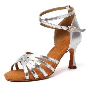 DKZSYIM Women's Satin Latin Dance Shoes Professional Ballroom Salsa Practice Performance Dancing Shoes,213-Brown-7,US 8.5