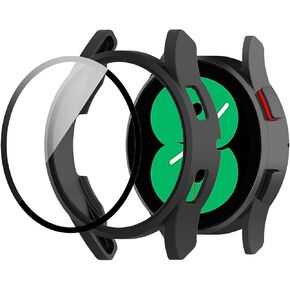 FitTurn Screen Protector Case Compatible with Samsung Galaxy Watch 4 40mm&44mm with HD Tempered Glass Case Cover, [Plating Metal Color Frame] [3D Full Coverage] Shell Protective (White, 40mm)
