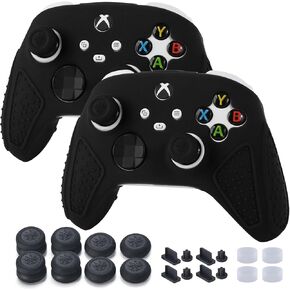 Studded Handle Protective Skins for Xbox Series X/S Controller x 2(Red) n Thumb Grips x 8, Plugs x 8, Anolog Protectors x 4