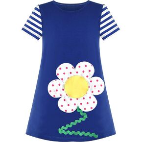 Sunny Fashion Girls Casual Dress Cotton Short Sleeve Swan Embroidered Size 2-6