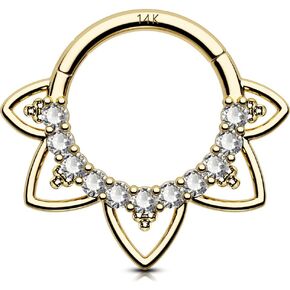 OUFER 16G Daith Piercing Jewelry, 14K Solid Gold Daith Earrings, Clear CZ Design Daith Hoop Earring, Helix Cartilage Septum Piercing Jewelry