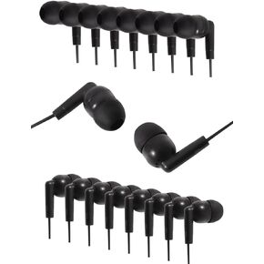 50 Pack Bulk Earbuds Headphones Classroom Set Wired in Ear Student Ear Buds for School Individually Packed (Black)
