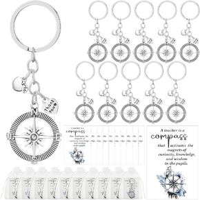 30 Set Teacher Gifts Teacher Appreciation Gifts Teacher Keychain Compass Keychain with Apple Charm Thank You Cards and Organza Bags We'd Be Lost Without You