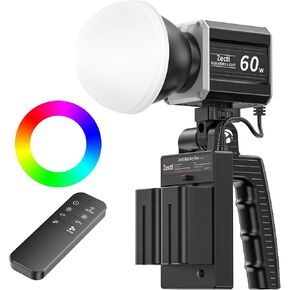 Zecti RGB LED Video Light with 2 Batteries, 60W Portable Handheld Bowens Port Continuous Output Light 2800K-6800K, 7800LM Brightness, CRI 97+/TLCI 98+, Flash Bulbs Flashlights for Use in Photography