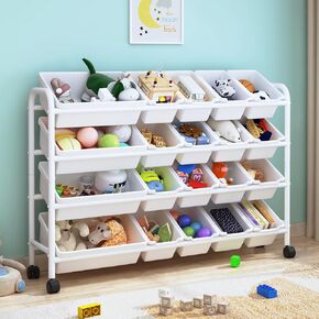 Kids Toy Storage Organizer with 20 Plastic Bins, 4-Tier Metal Toy Storage Rack, Extra Large Toy Organizer and Storage Bins for Kids Room, Playroom and Nursery, Multi-Color