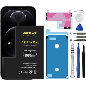 Replacement for iPhone 12 Pro Max Battery, 5500mAh High Capacity Li-ion Polymer Replacement Battery for Model A2410 A2411 A2412 A2342 with Professional Repair Tool Kits