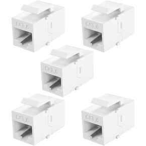 TNP RJ45 Keystone (5 Pack) - Cat6 Cat5e Cat5 Compatible 8P8C Ethernet Network Jack Insert Snap in Adapter Connector Port Inline Coupler for Wall Plate Outlet Panel (White)