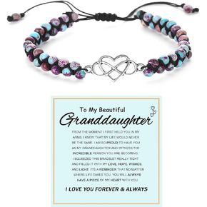 LIU JUN For Granddaughter - A Link That Can Never Be Undone Peach Blossom Knot Bracelet, From Grandma Always Brave And Strong Adjustable Braided inspirational Christmas Gift Jewelry