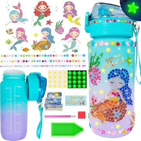 Wbesty Decorate Your Own Water Bottle Kits for Girls Age 4-12, Princess Diamond Painting with Star Glow in The Dark, Arts and Crafts Gifts for Girls Birthday Christmas Gift(Princess)