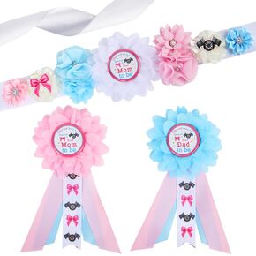 Burnouts or Bows Baby Shower Maternity Sash Kit - Cars Wheels Theme Gender Reveal Party Belly Belt Corsage Pins, Trucks New Parents Pregnancy Photo Props Party Supplies