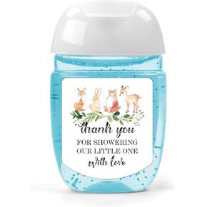 Hand Sanitizer Labels Thank You for Showering Our Little One with Love Stickers, Baby Shower Favor Stickers, Safari Baby Shower Party Favors.