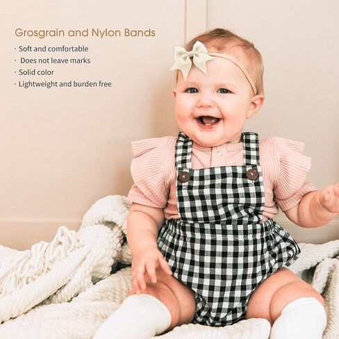 Baby Girl Bows and Headbands, 10 Pcs Soft Nylon Headbands Handmade Newborn Hair Bows Grosgrain Ribbon Elastic Baby Hairbands Hair Accessories for Newborn Infant Toddlers in Saudi Arabia