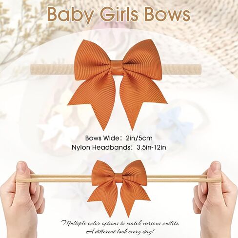 Baby Girl Bows and Headbands, 10 Pcs Soft Nylon Headbands Handmade Newborn Hair Bows Grosgrain Ribbon Elastic Baby Hairbands Hair Accessories for Newborn Infant Toddlers in Saudi Arabia