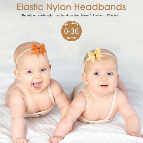 Baby Girl Bows and Headbands, 10 Pcs Soft Nylon Headbands Handmade Newborn Hair Bows Grosgrain Ribbon Elastic Baby Hairbands Hair Accessories for Newborn Infant Toddlers in Saudi Arabia