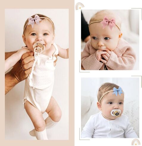 Baby Girl Bows and Headbands, 10 Pcs Soft Nylon Headbands Handmade Newborn Hair Bows Grosgrain Ribbon Elastic Baby Hairbands Hair Accessories for Newborn Infant Toddlers in Saudi Arabia