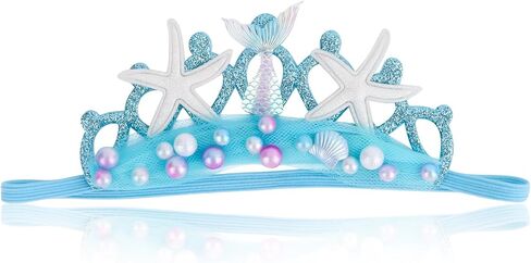 Blue Baby Elastic Headband with Pearl Seashell Starfish Headbands with Veil Fishtails Soft Headwrap Newborn Hair Band Children Hair Accessories in Saudi Arabia