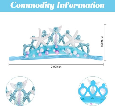 Blue Baby Elastic Headband with Pearl Seashell Starfish Headbands with Veil Fishtails Soft Headwrap Newborn Hair Band Children Hair Accessories in Saudi Arabia